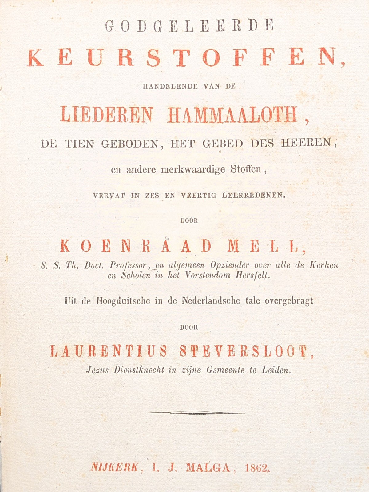 Godgeleerde Keurstoffen - Koenraad Mell - 1862, Ophalen of Verzenden, Koenraad Mell