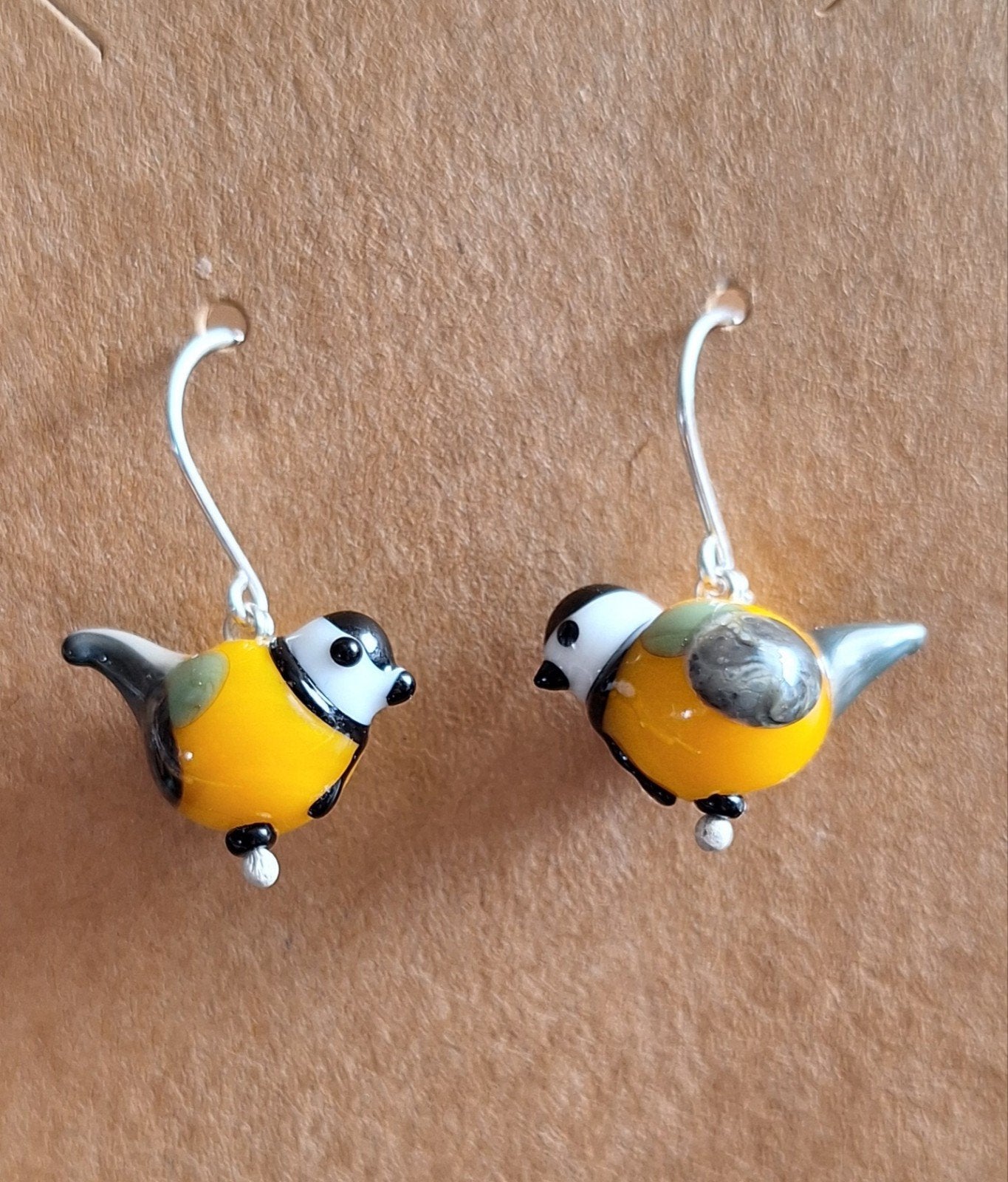 oorbellen met handgemaakte vogels van glas, Overige materialen, Hangers, Verzenden, Geel