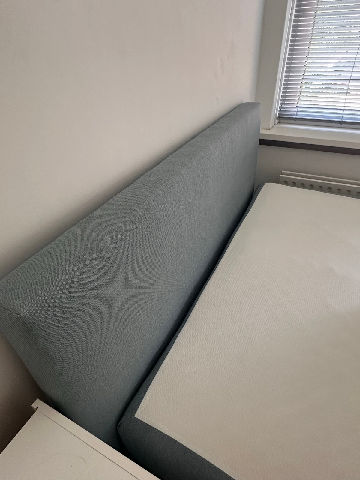Bedden: 160*200 hoofdbord+matras+bedframe, Ophalen, Gebruikt, Blauw, Tweepersoons