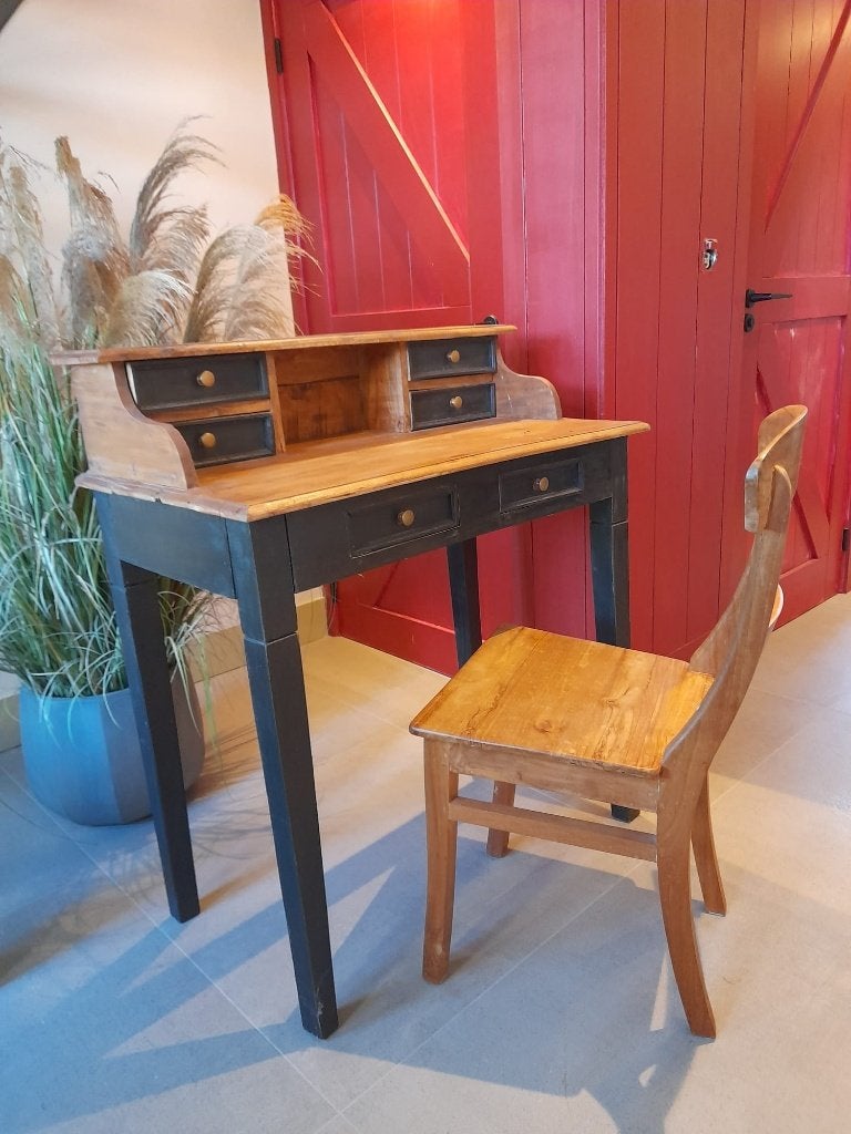 Teak houten kaptafel / bureau met teak stoel, Ophalen, Zo goed als nieuw
