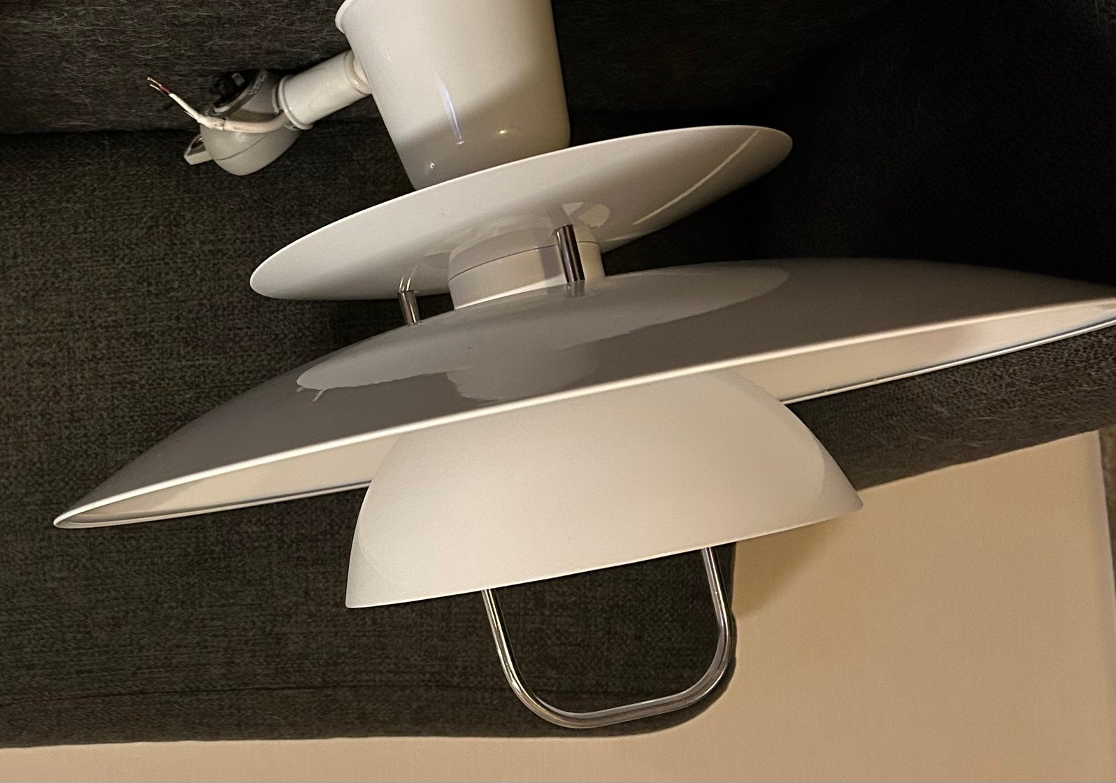 2 chroom /witte trekkoord retro - ufo - space age lampen, Ophalen of Verzenden, Zo goed als nieuw