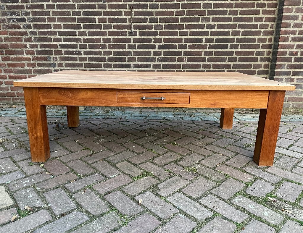 Salontafel teak lage tafel teakhout teakhouten strak modern, Ophalen, Gebruikt, 100 tot 150 cm, Teakhout