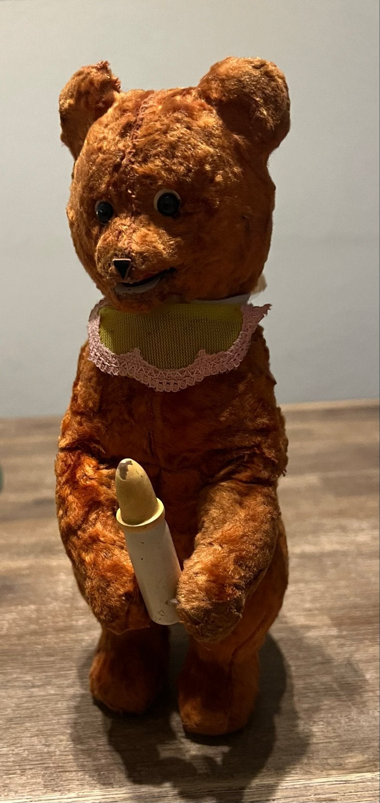 Vintage Opwindbare Teddybeer met Flesje - Antiek Speelgoed, Ophalen of Verzenden