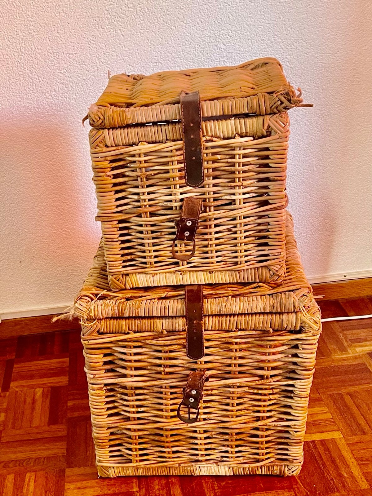 Vintage rieten kisten/opbergmanden - set van 3, Ophalen, Gebruikt, 100 tot 150 cm, 100 tot 125 cm