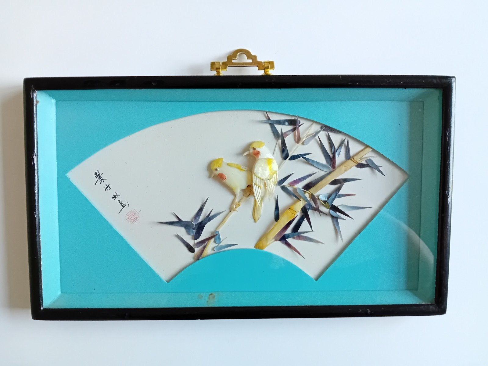 Chinees kunstwerk met vogels van parelmoer, Wanddecoratie, Natuurlijk materiaal, Ophalen of Verzenden, China
