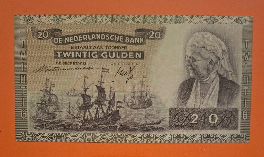 Bankbiljet 20 gulden 1941 OVERDRUKT, Emma, cat. PL51.b2, Verzenden, 25 gulden, Los biljet