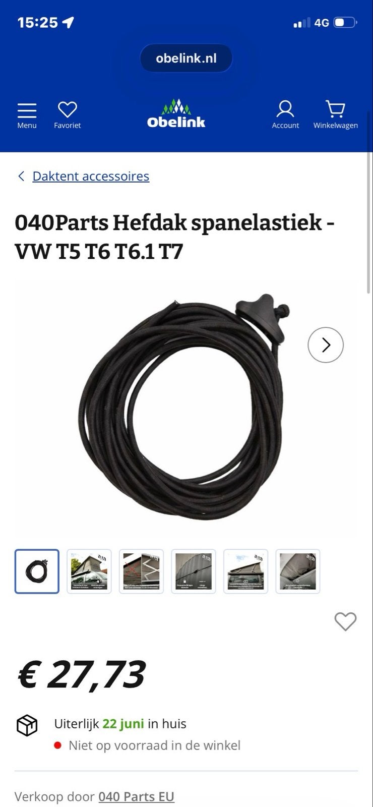040Parts Hefdak spanelastiek - VW T5 T6 T6.1 T7, Caravans en Kamperen, Camper-accessoires, Ophalen of Verzenden, Nieuw