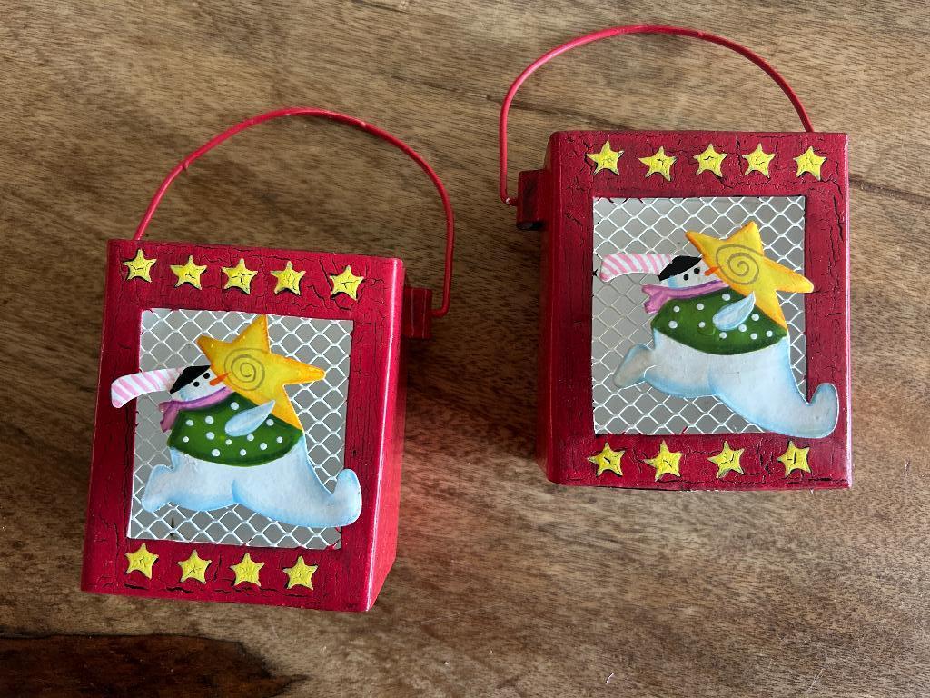2 metalen kerst mandjes / waxine houders, Ophalen of Verzenden, Gebruikt