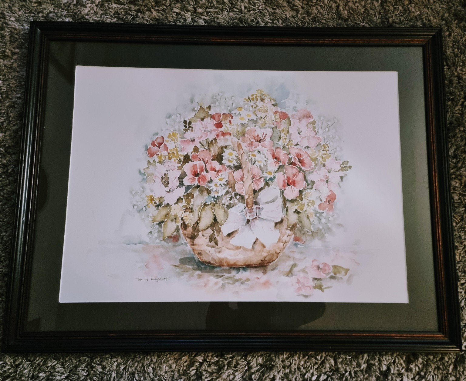 Grote Aquarel schilderij geen print Trudy Huijskamp 86x66, Ophalen, Gesigneerd, Aquarel, Bloemen