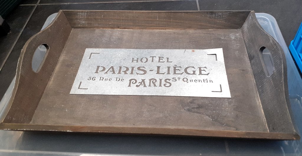 Houten dienblad met 'Hotel Paris-Liège' opdruk, Met opstaande rand, Ophalen of Verzenden, Zo goed als nieuw, Dienblad