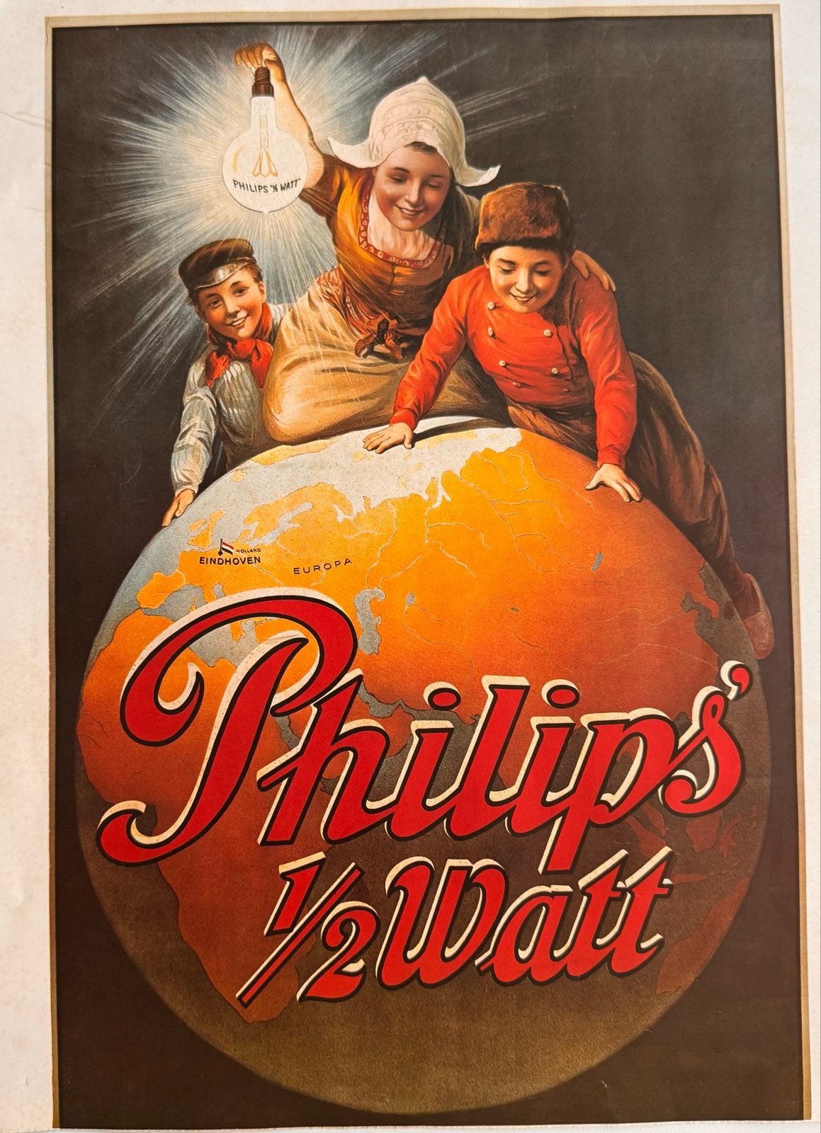 Vintage Philips 1/2 Watt Reclameposter - Zeldzaam, Ophalen of Verzenden, A1 t/m A3, Reclame, Rechthoekig Staand