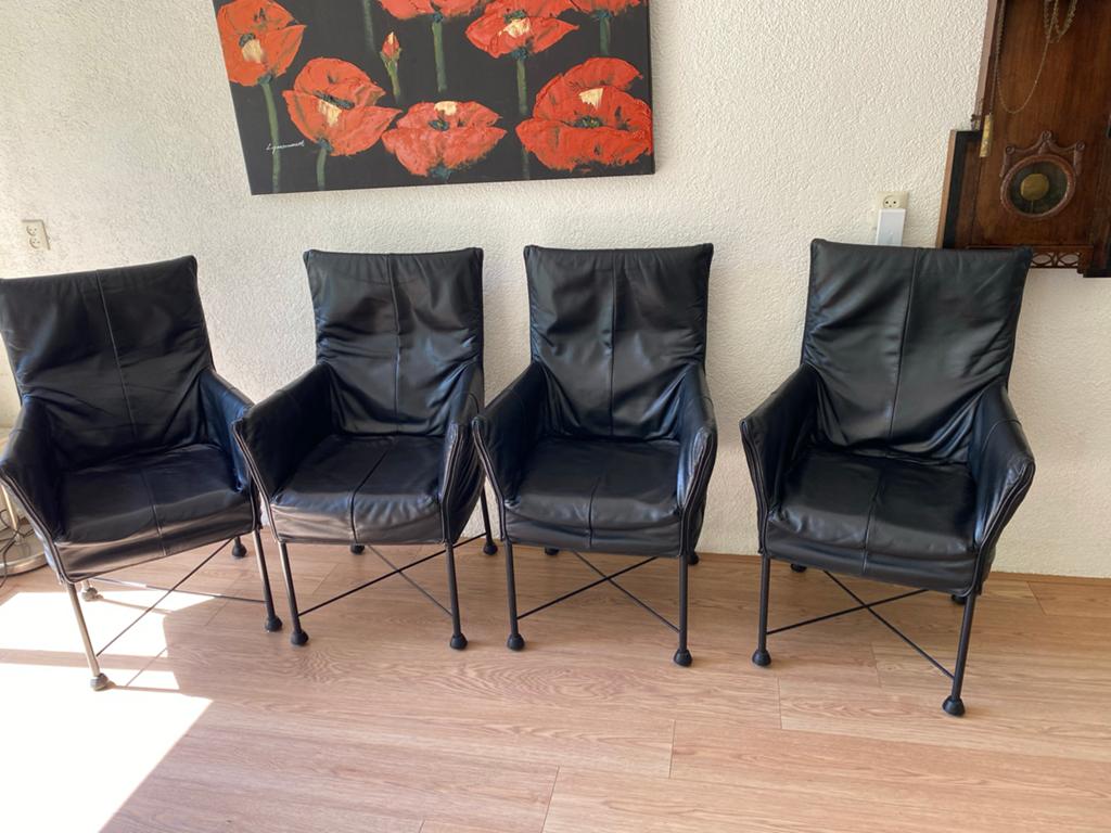 4x Montis Chaplin stoelen - Zwart leer, nieuwe binnenvulling, Ophalen, Gebruikt, Zwart, Leer