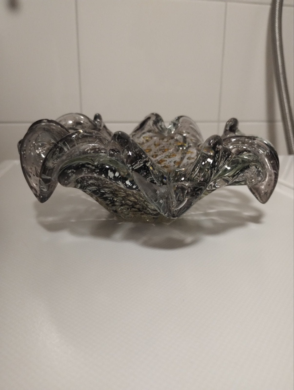 Vintage jaren 60 Murano zilver goud gevlokte scallop schaal, Ophalen of Verzenden