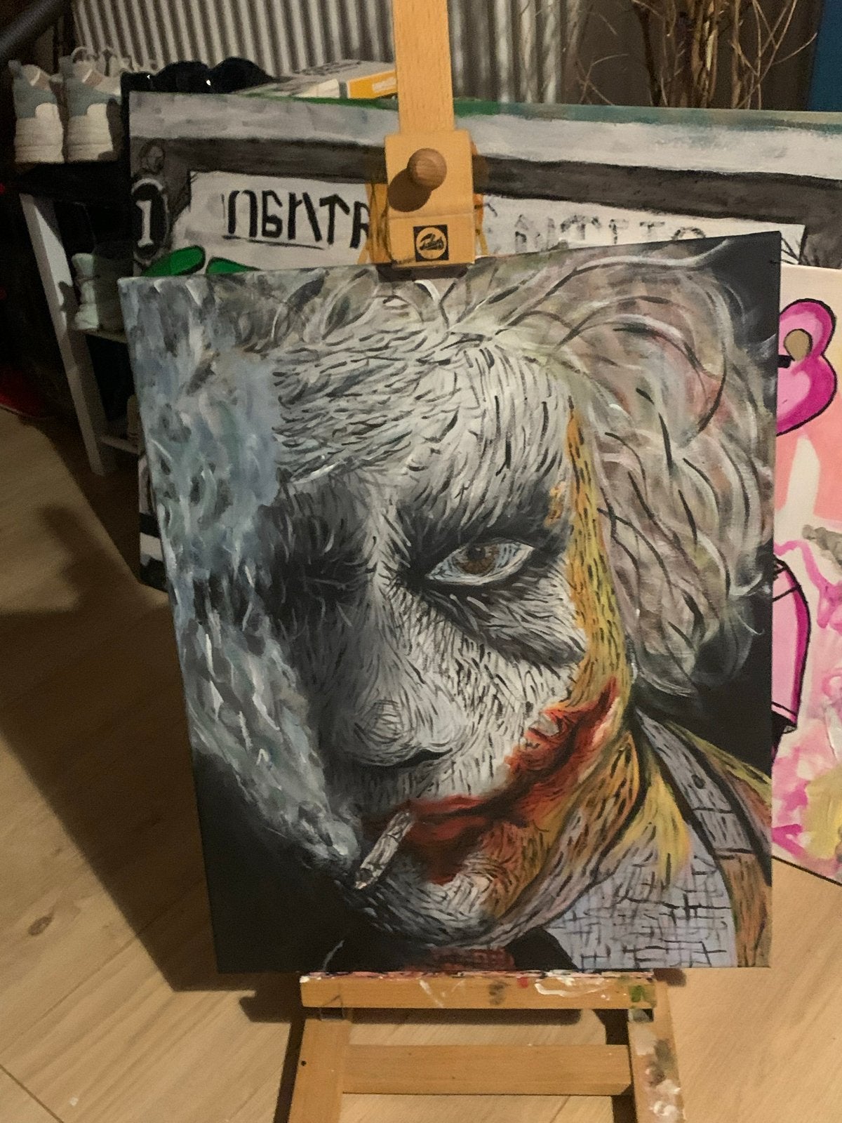 Joker Schilderij - Handgeschilderd Portret, Antiek en Kunst, Kunst | Schilderijen | Klassiek, Acrylverf, Doek, Portret of Personen