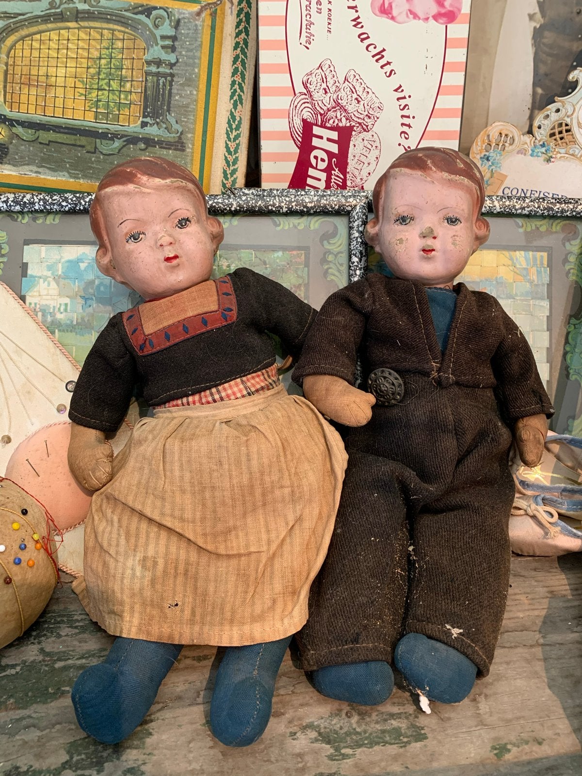Antieke poppen - Jongen en meisje, Gebruikt, T, Ophalen of Verzenden, N