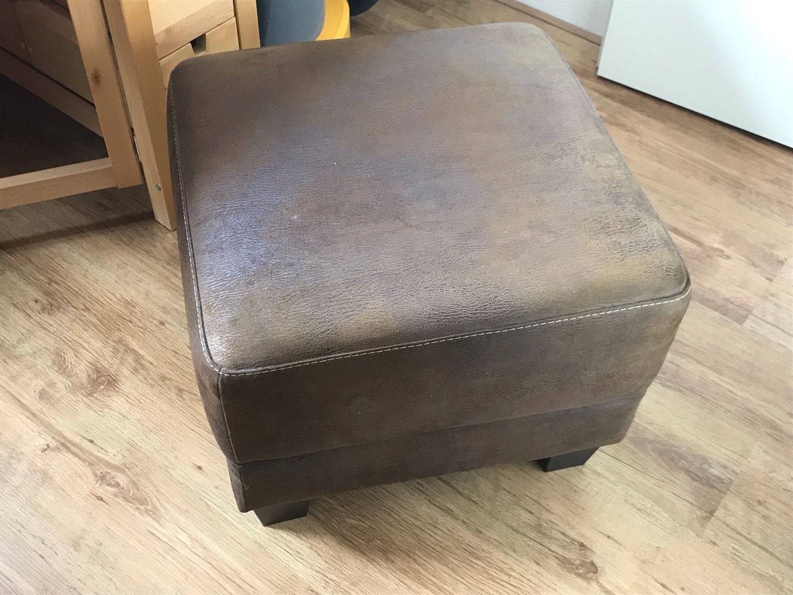 Bruine leren poef, Ophalen, Minder dan 50 cm, Vierkant, Leer