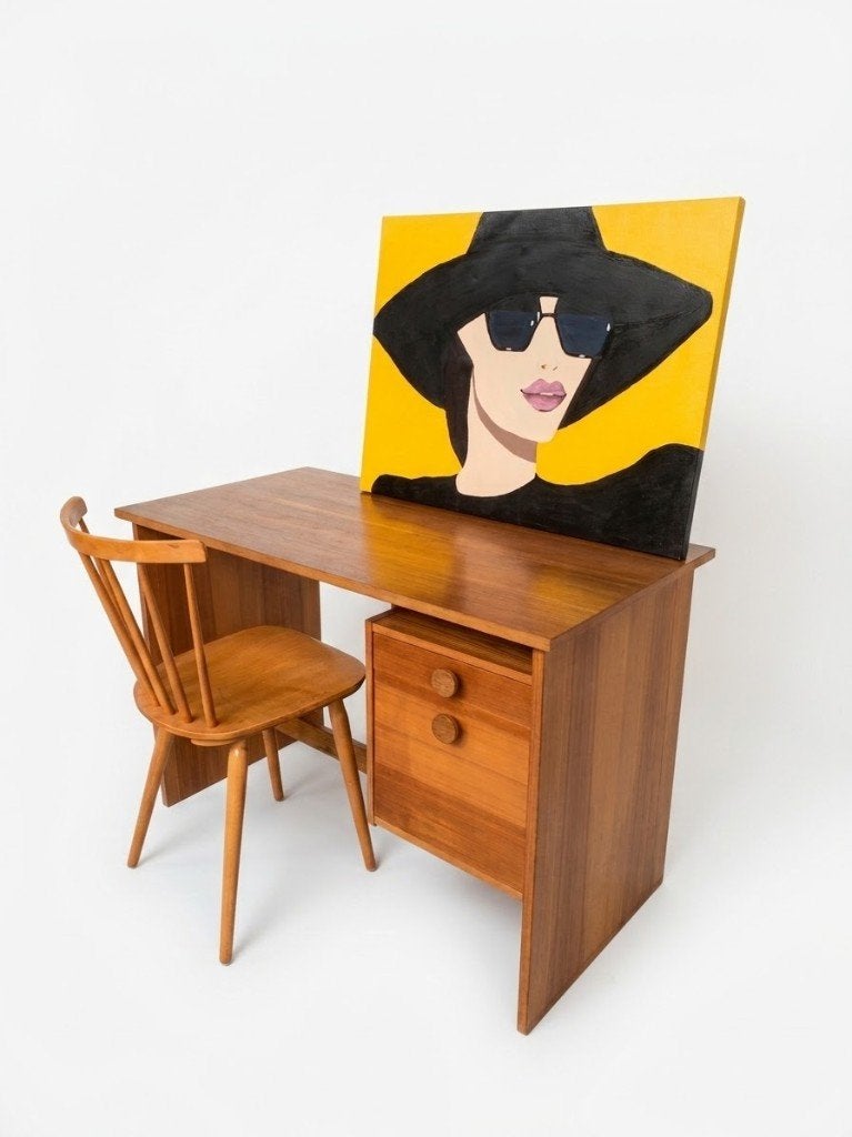 Eiken houten bureau - vintage retro tafel werkplek, Ophalen, Met lades, Gebruikt, 110 cm
