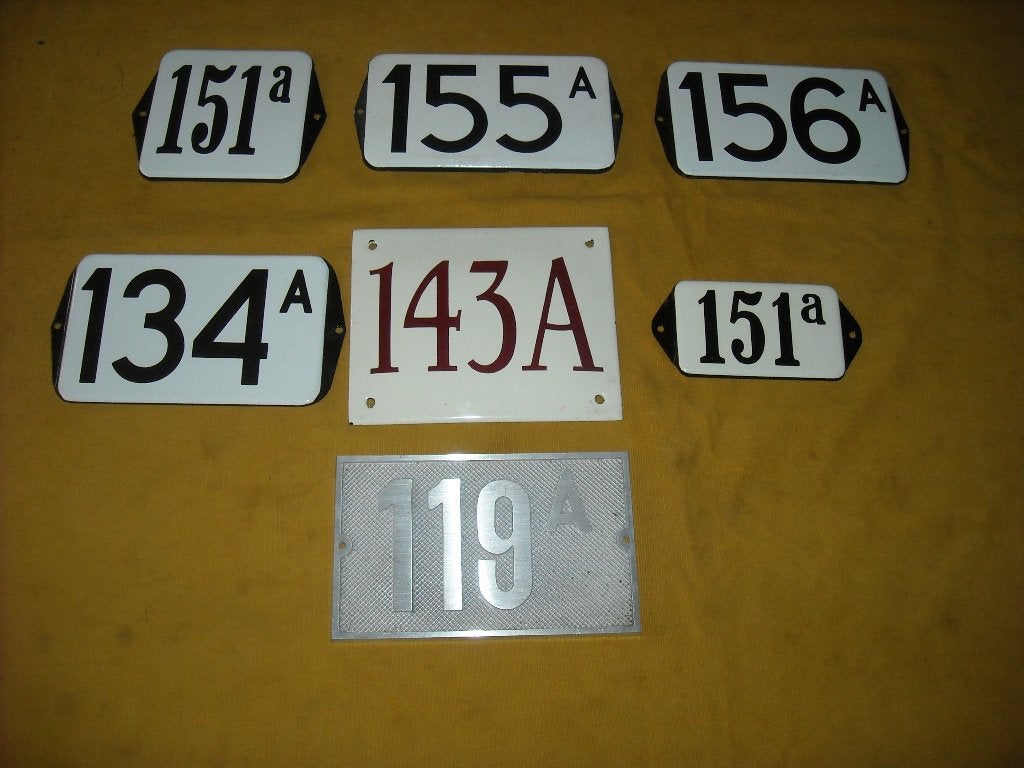 oud emaille huisnummer 119a 134a 143a 151a 155a156a bord, Ophalen of Verzenden