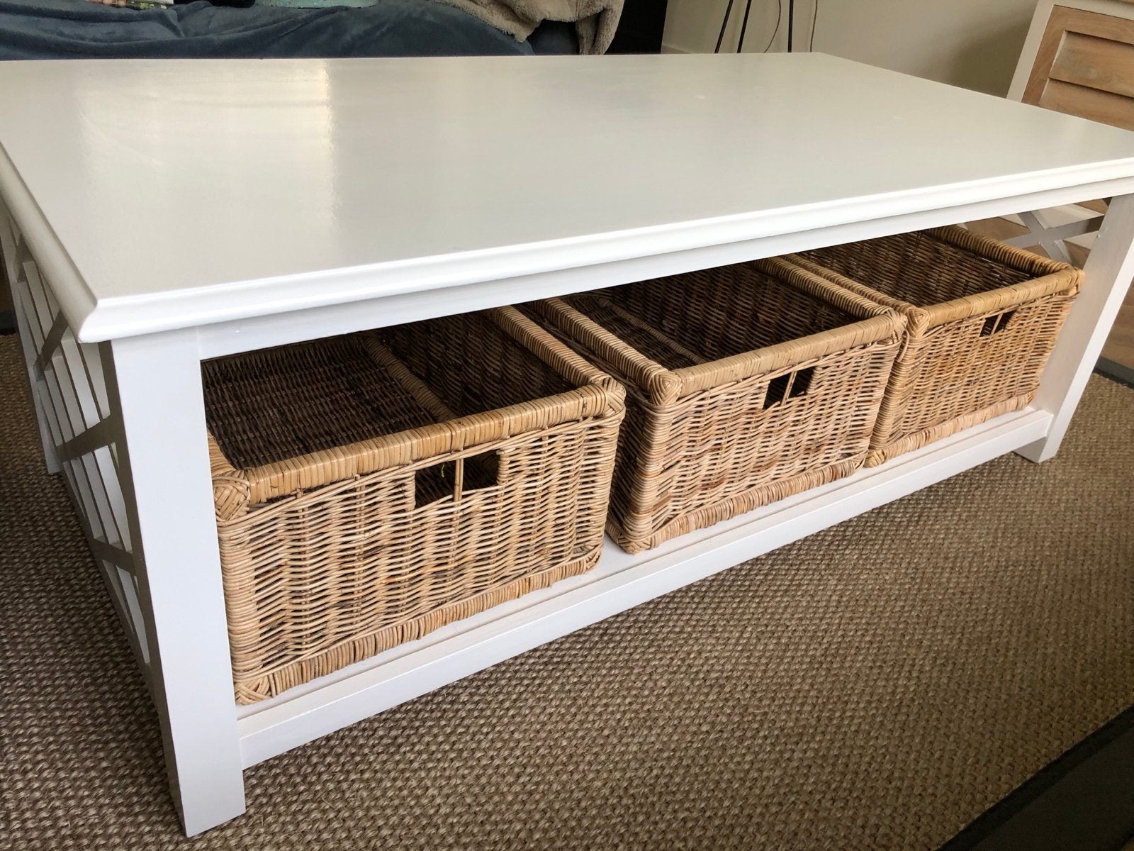 Riviera Maison Salontafel met 3 Rotan Manden, Huis en Inrichting, Tafels | Salontafels, Ophalen, 50 – 75, Gebruikt, 50 tot 100 cm