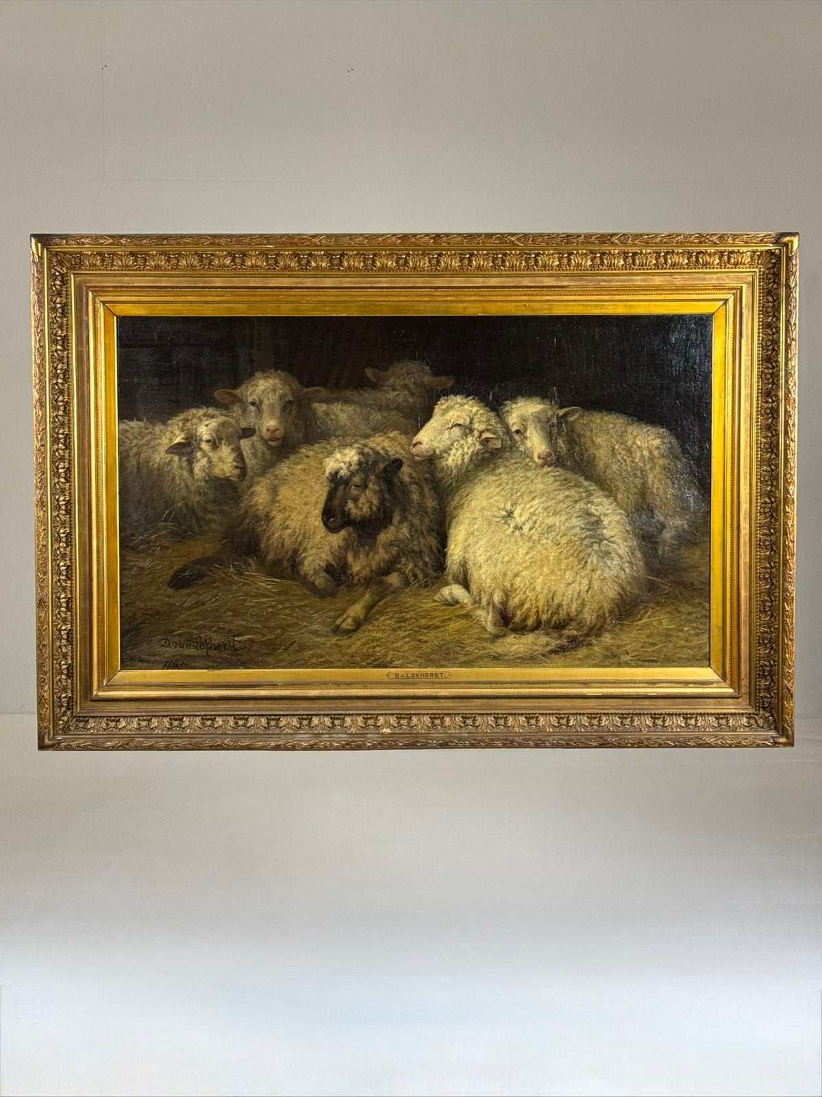 Schilderij D. Van Lokhorst 19e eeuw schapen, Antiek en Kunst, Ophalen