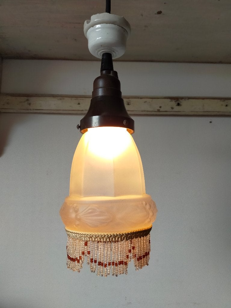 Vintage hanglamp met glaskralen, Ophalen of Verzenden
