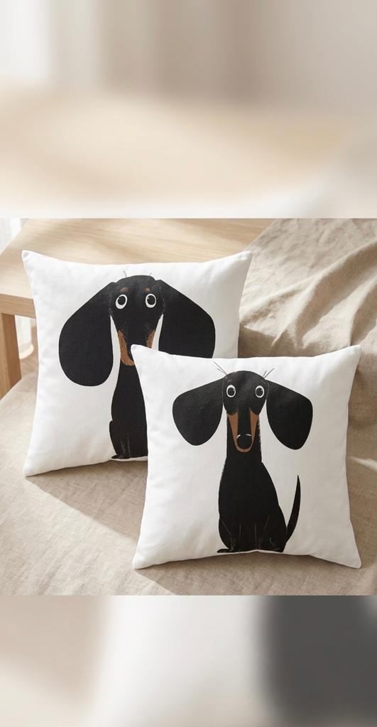 NiEUW !! Twee superleuke kussenhoesjes met teckel, Ophalen of Verzenden, Nieuw, Vierkant