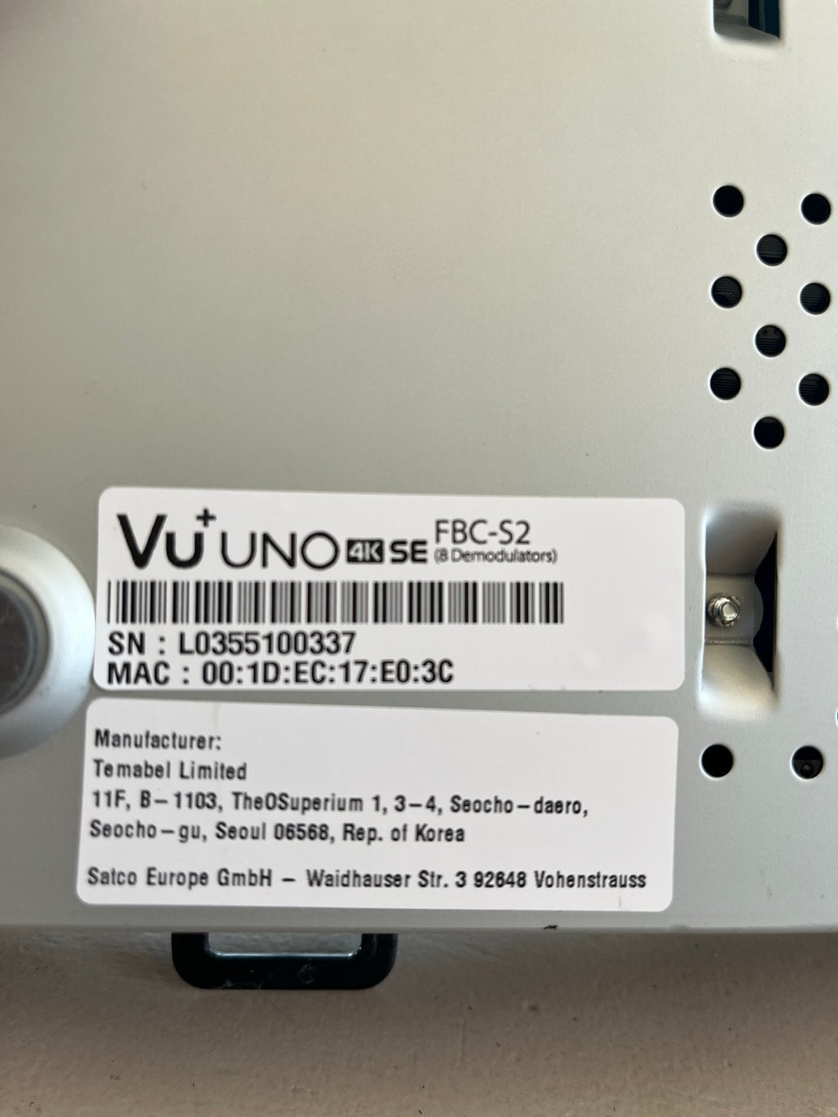 VU+ UNO 4K SE FBC-S2 Decoder met afstandsbediening, Audio, Tv en Foto, Decoders en Harddiskrecorders, Ophalen, Zo goed als nieuw