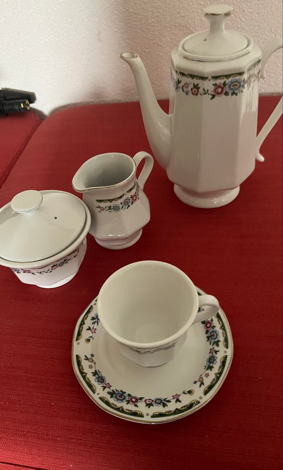 Vintage Koffie/Theeservies met Bloemmotief - 5 Persoons, Antiek en Kunst, Ophalen of Verzenden