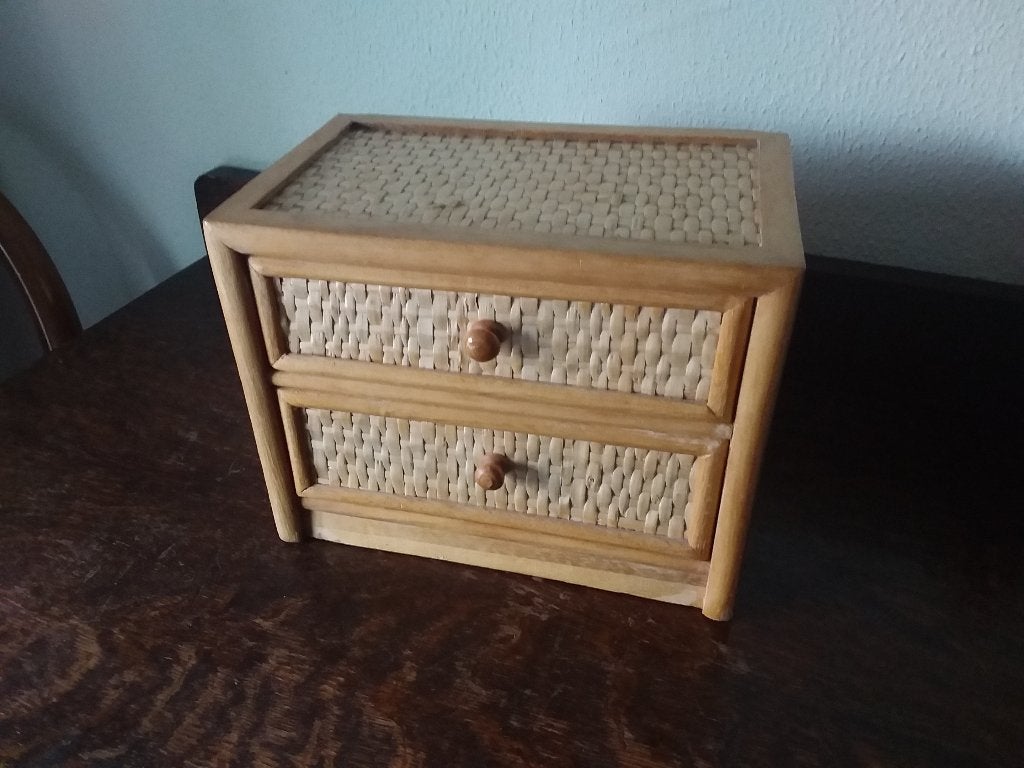 rieten opbergbakje met 2 laadjes, Ophalen, Zo goed als nieuw