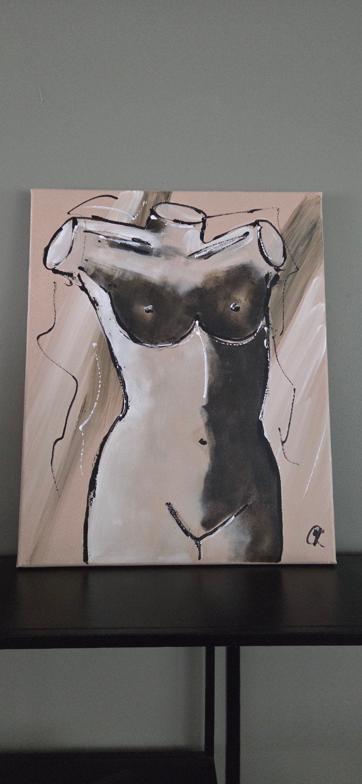 Abstracte torso schildering, 50x40 cm, C.M. Leushuis, Ophalen