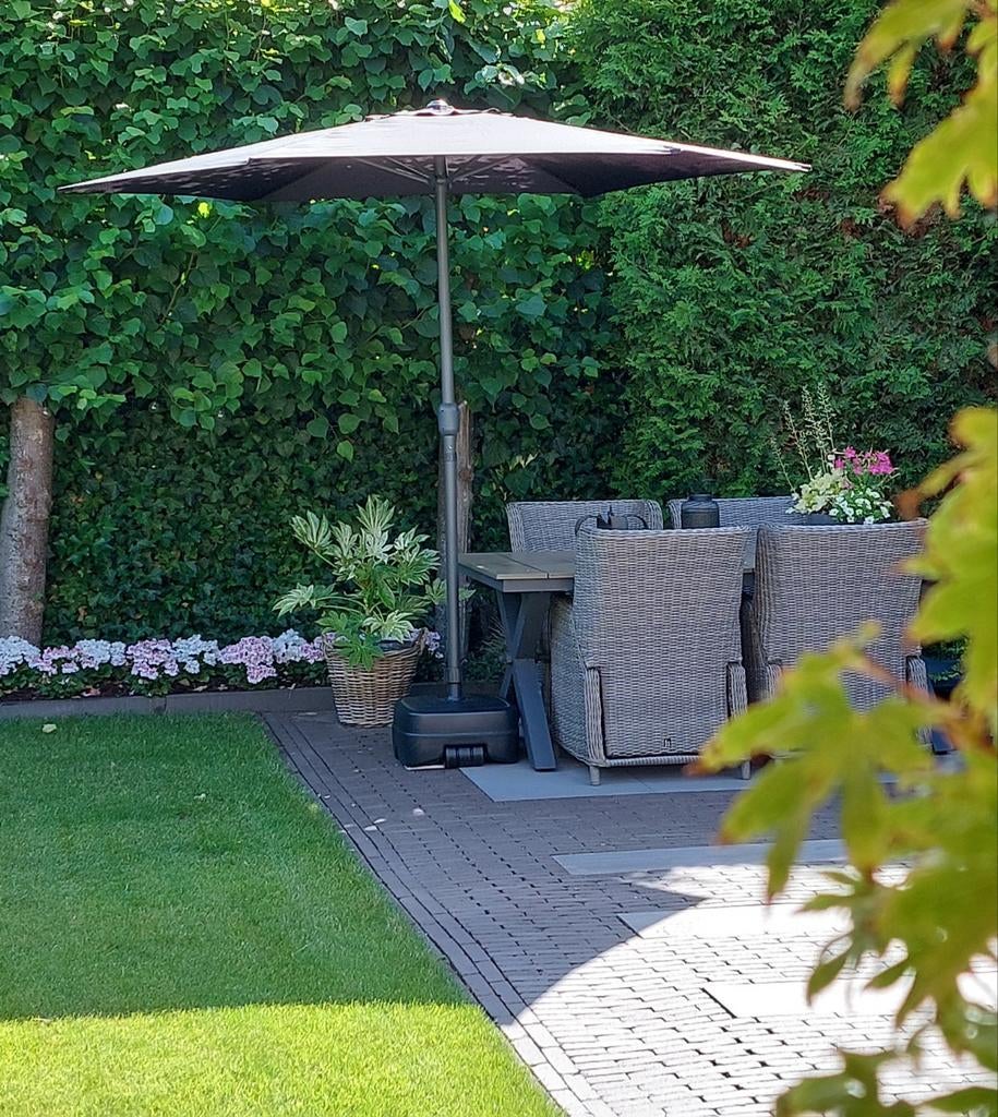 Parasol, 3m, grijs, NIEUW, Tuin en Terras, Ophalen of Verzenden, Minder dan 1 meter, Parasolvoet