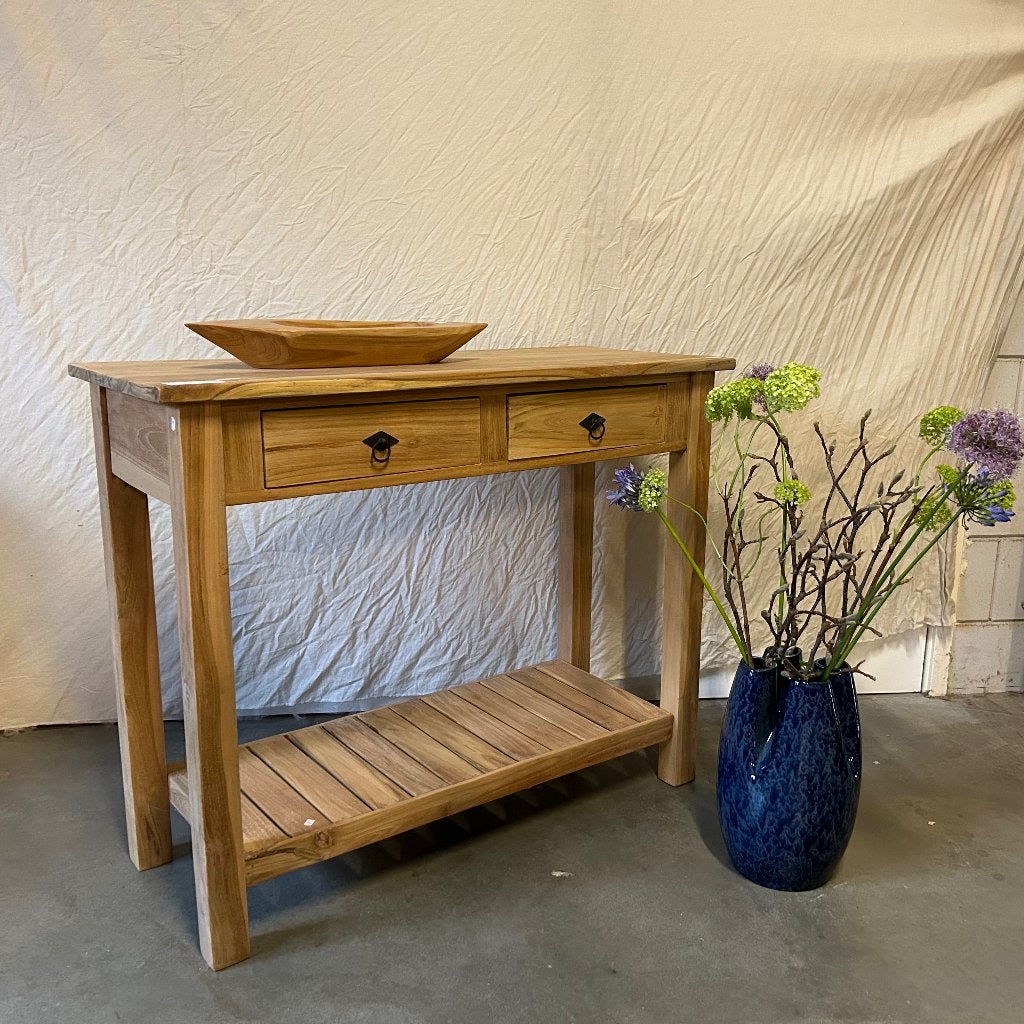 houten sidetable teak 100 x 40 cm - 2 lades - Gratis bezorgd, TTM Wonen, Meubels – (Perzische) Tapijten en Woonaccessoires, 100 tot 150 cm