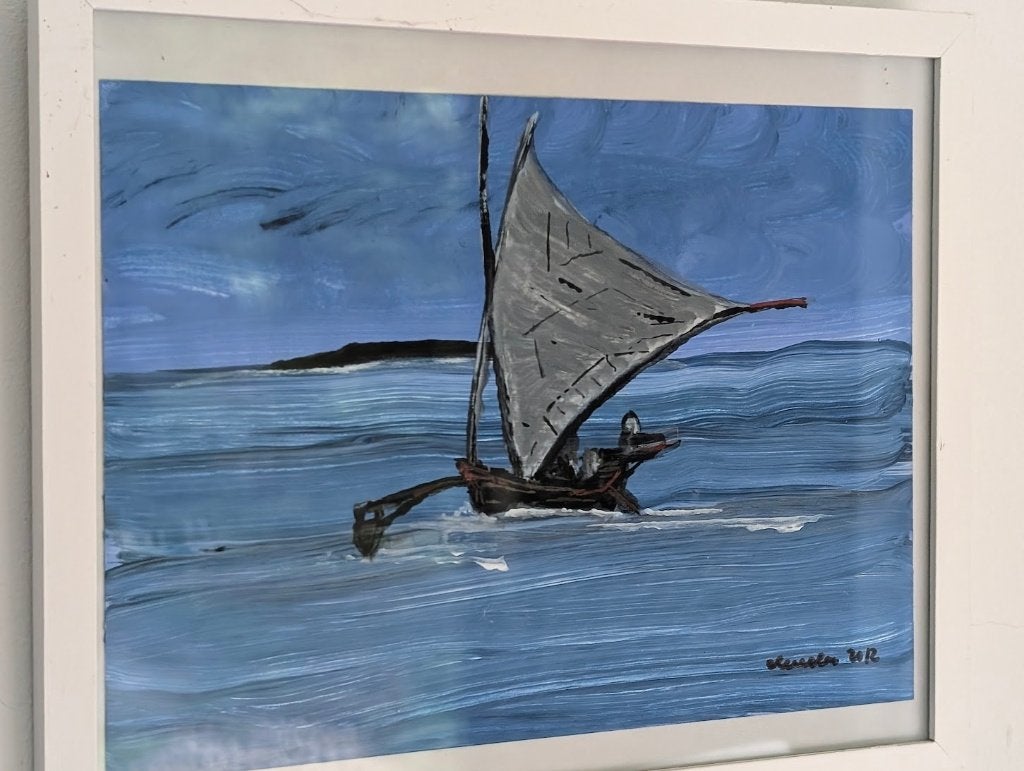 Uniek orig. schilderijtje zeezeiler Henk de Velde Samoa kano, Antiek en Kunst, Kunst | Schilderijen | Modern, Ophalen of Verzenden
