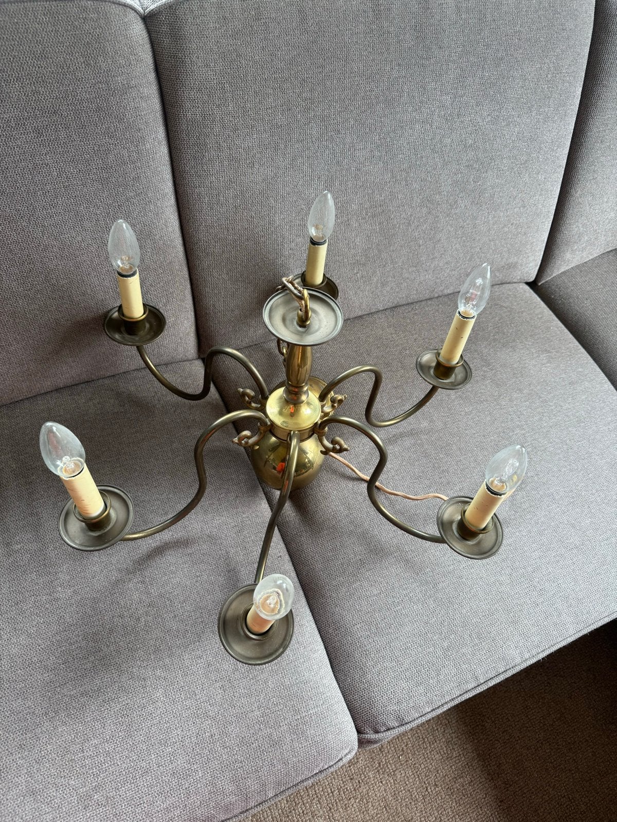 Vintage Messing Kroonluchter met 6 Lichtpunten, Antiek en Kunst, Ophalen