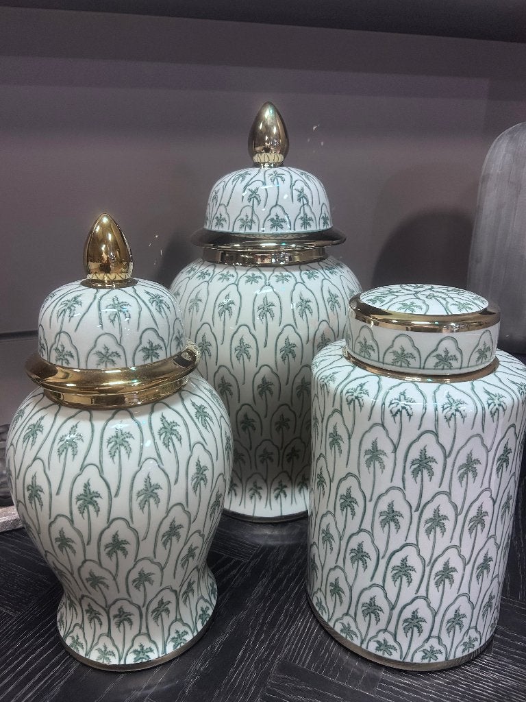 Keramiek pot palmbomen groen goud, Ophalen