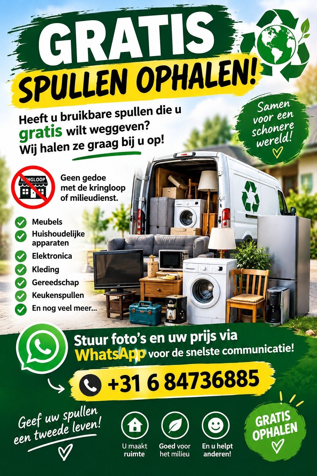 ️ GRATIS UW SPULLEN LATEN OPHALEN! 

Heeft u spullen die, Ophalen of Verzenden
