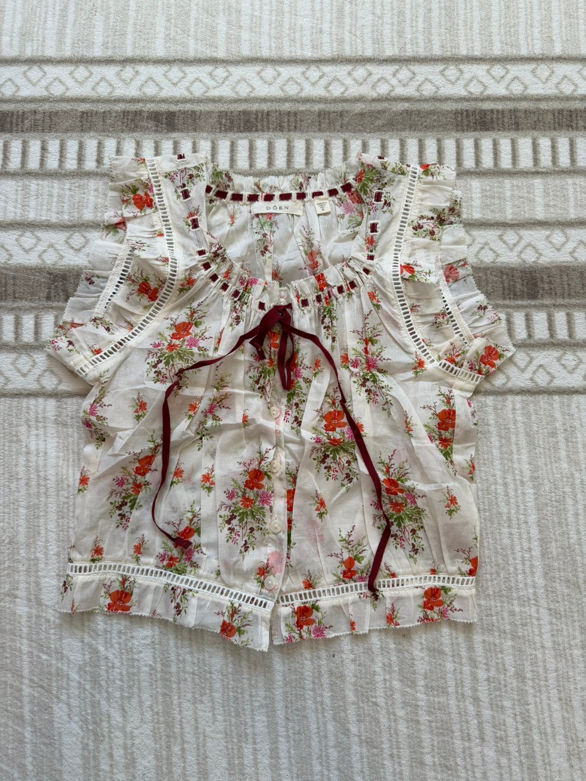 Romantische bloemen top met kant & fluwelen lint – Maat S, Nieuw, Ophalen of Verzenden, Roze, Maat 36 (S)