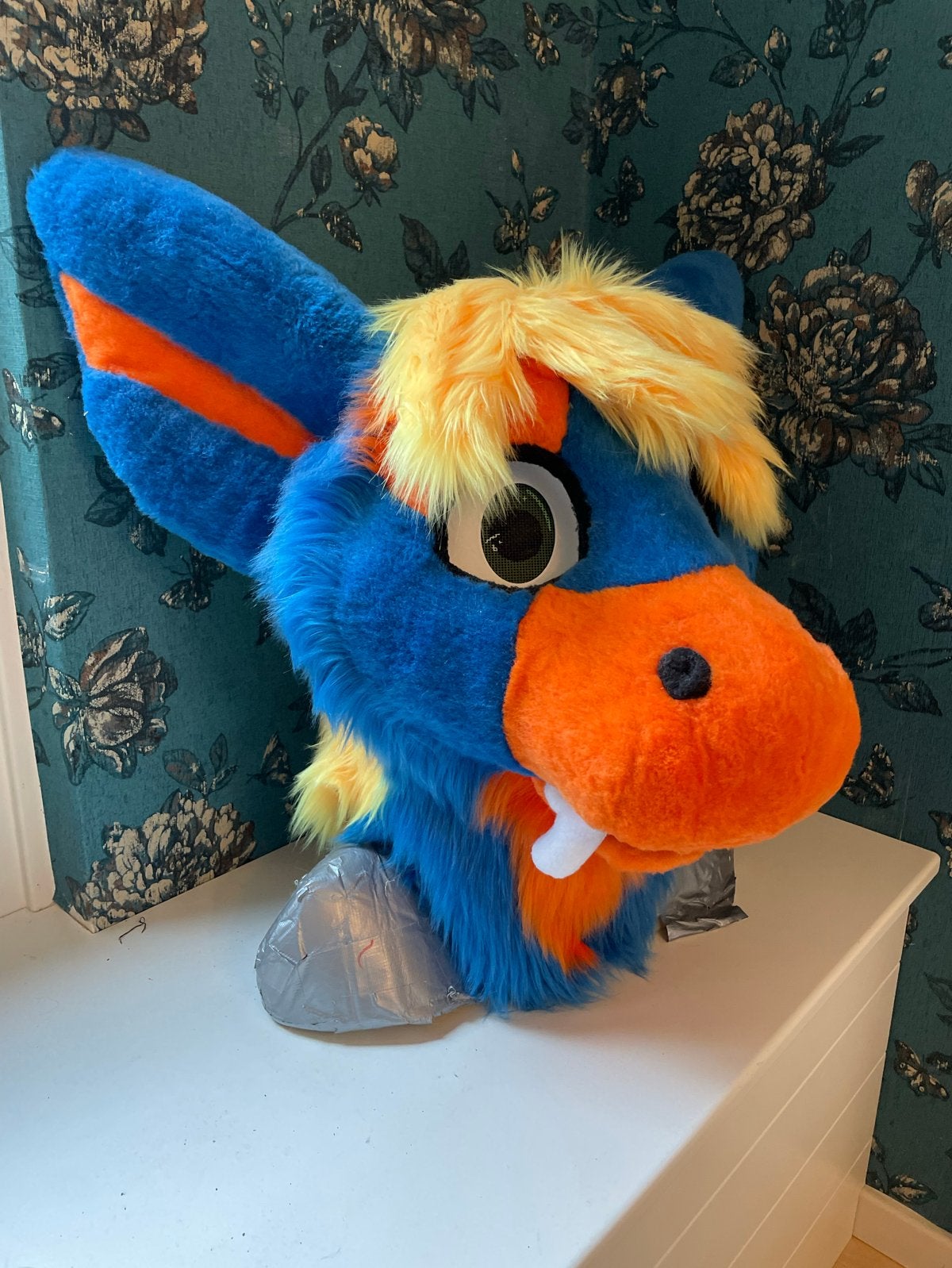 Fursuit draak hoofd - Blauw Oranje geel, Ophalen of Verzenden, Nieuw