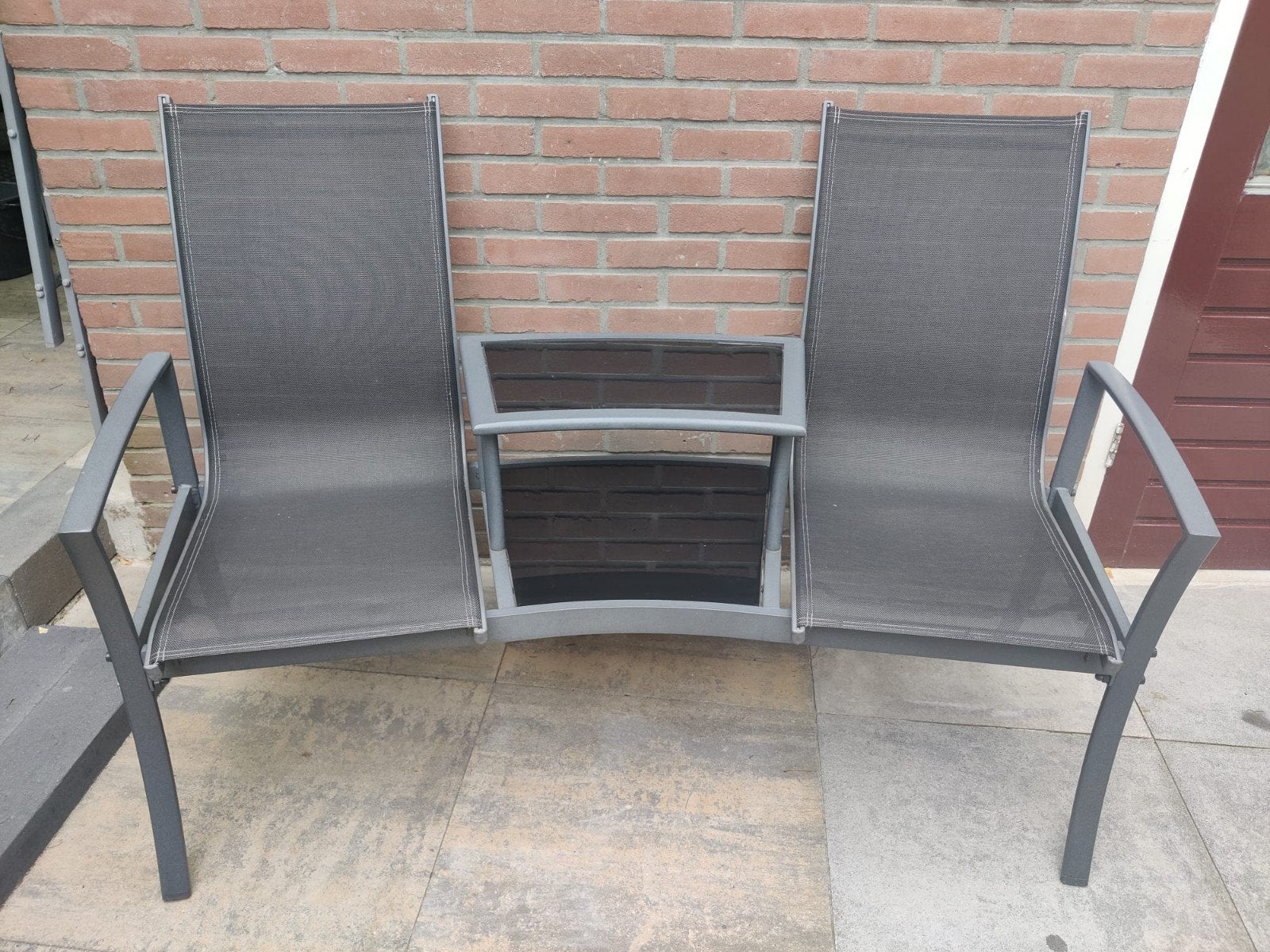 Tete-a-tete bankje met tafeltje voor buiten, Tuin en Terras, Ophalen, Metaal