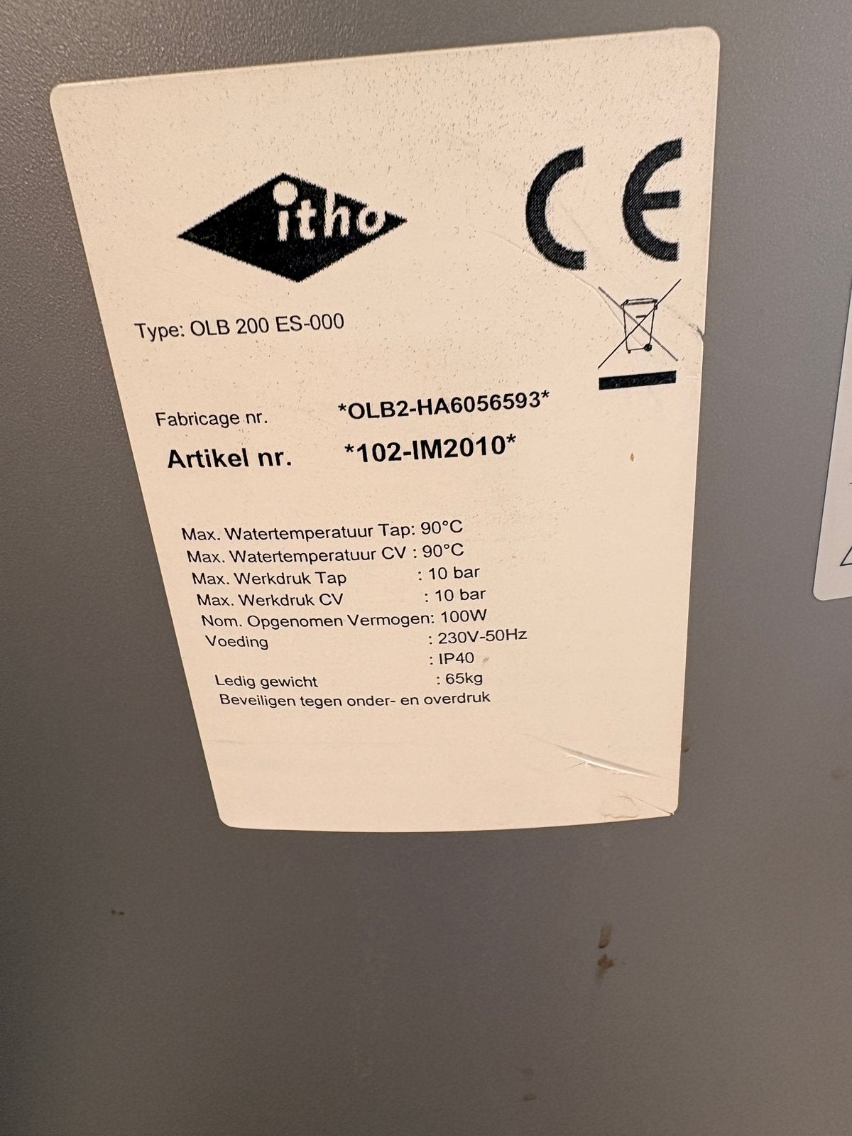 Itho buffervat / boiler 200 liter RVS, Doe-het-zelf en Verbouw, Geisers en Boilers, Ophalen, Gebruikt, 100 liter of meer, Boiler