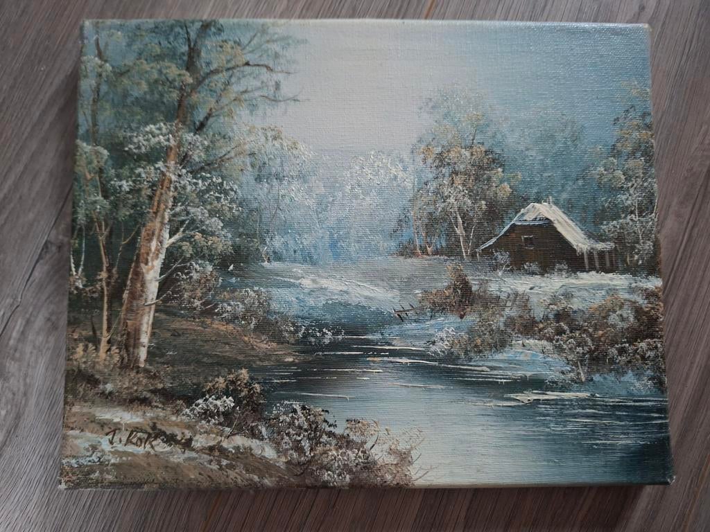 Schilderij J. Kok landschap, Ophalen of Verzenden, Schilderij, Minder dan 50 cm