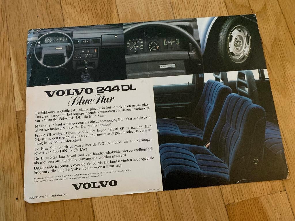 Autofolder flyer Volvo 244 DL Blue Star 1 vel 1978, Ophalen of Verzenden, Gelezen, Volvo