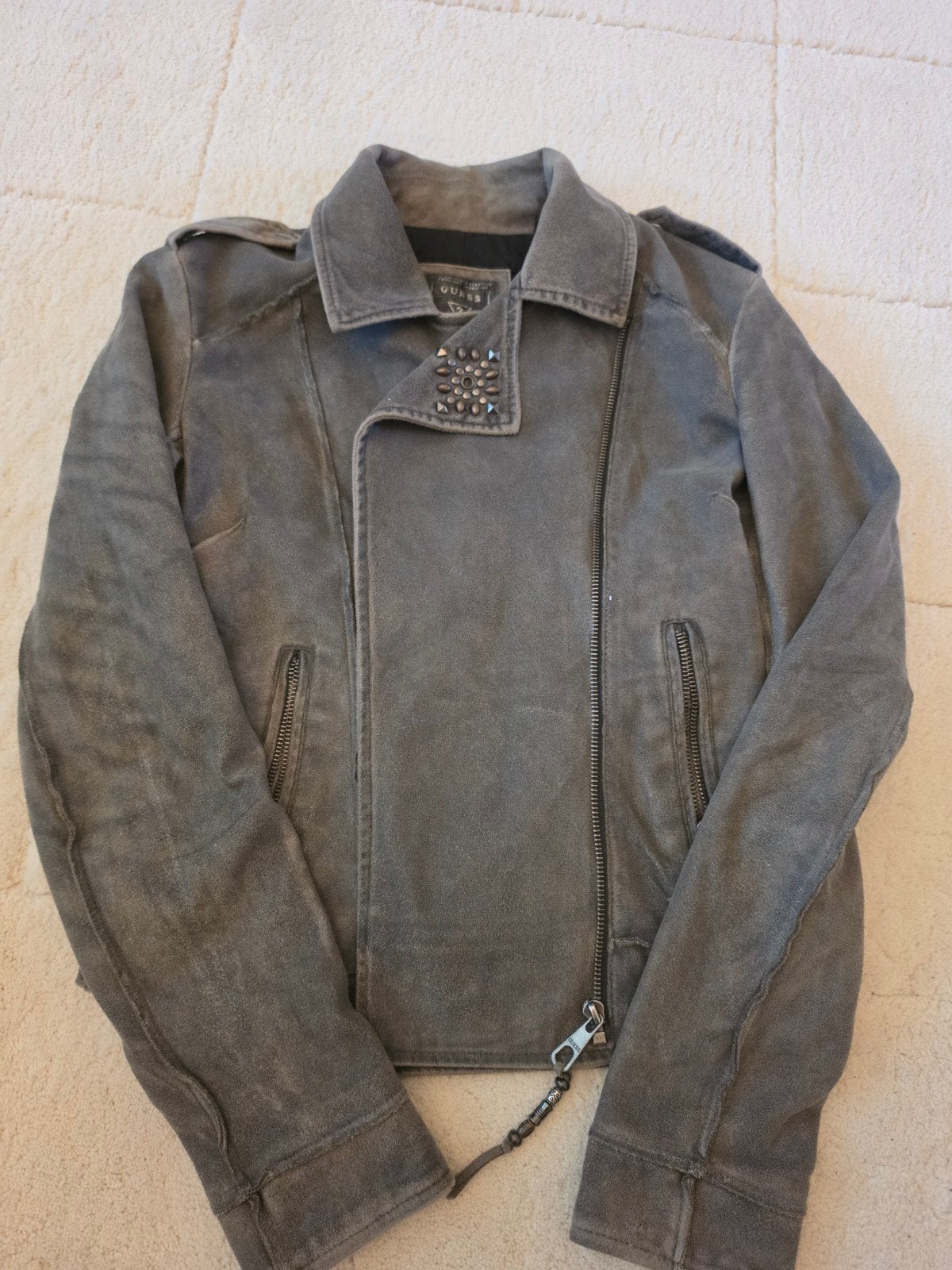 Guess leren bikerjack maat S, Guess, Ophalen of Verzenden, Maat 36 (S), Grijs