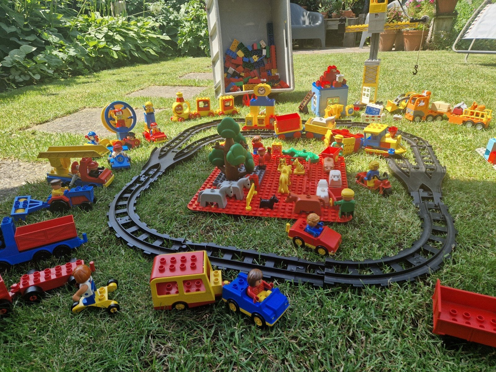Grote partij Duplo: Trein, Bouwkraan, Huis, Auto's & Dieren, Gebruikt, Ophalen of Verzenden, Meerdere sets, Duplo