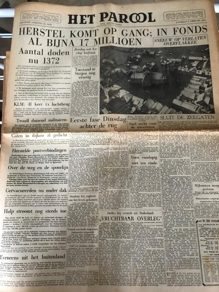 Het parool 7 februari 1953 Watersnood, Ophalen of Verzenden, 1940 tot 1960, Krant