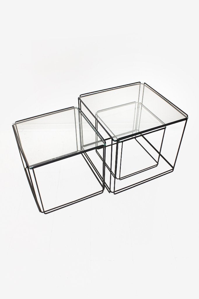 Max Sauze x Isocel nesting tafeltjes zwart draadstaal glas, Ophalen, Gebruikt, Vierkant, Minder dan 50 cm