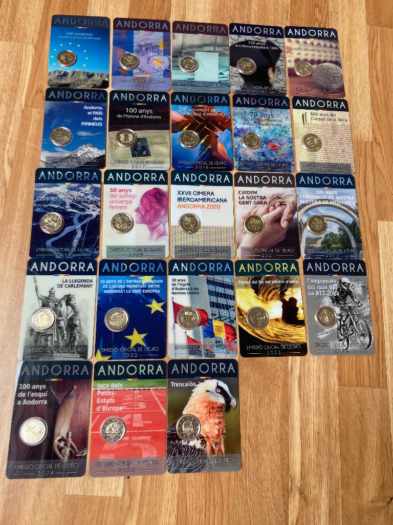 € 2 Coincards. Andorra. 23 Stuks. 2014 - 2025. Compleet., Ophalen, Overige landen, 2 euro, Setje