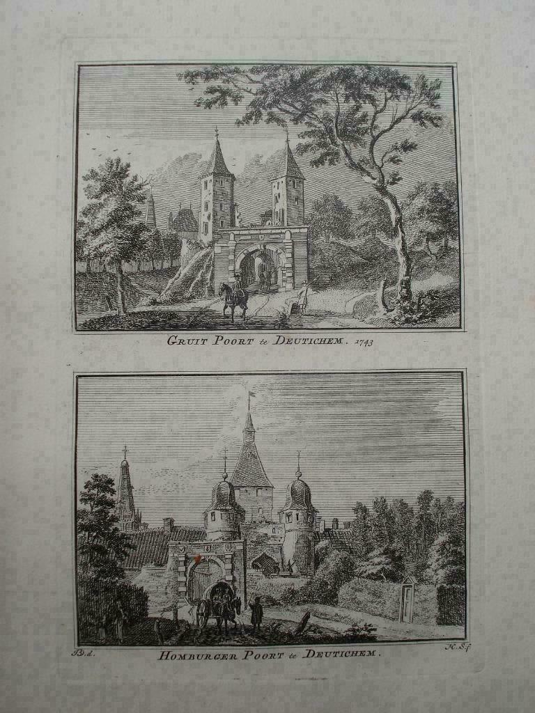A 49-50 Doetinchem  de Gruit en Homburgerpoort  Kopergravure, Antiek en Kunst, Kunst | Etsen en Gravures, Ophalen of Verzenden