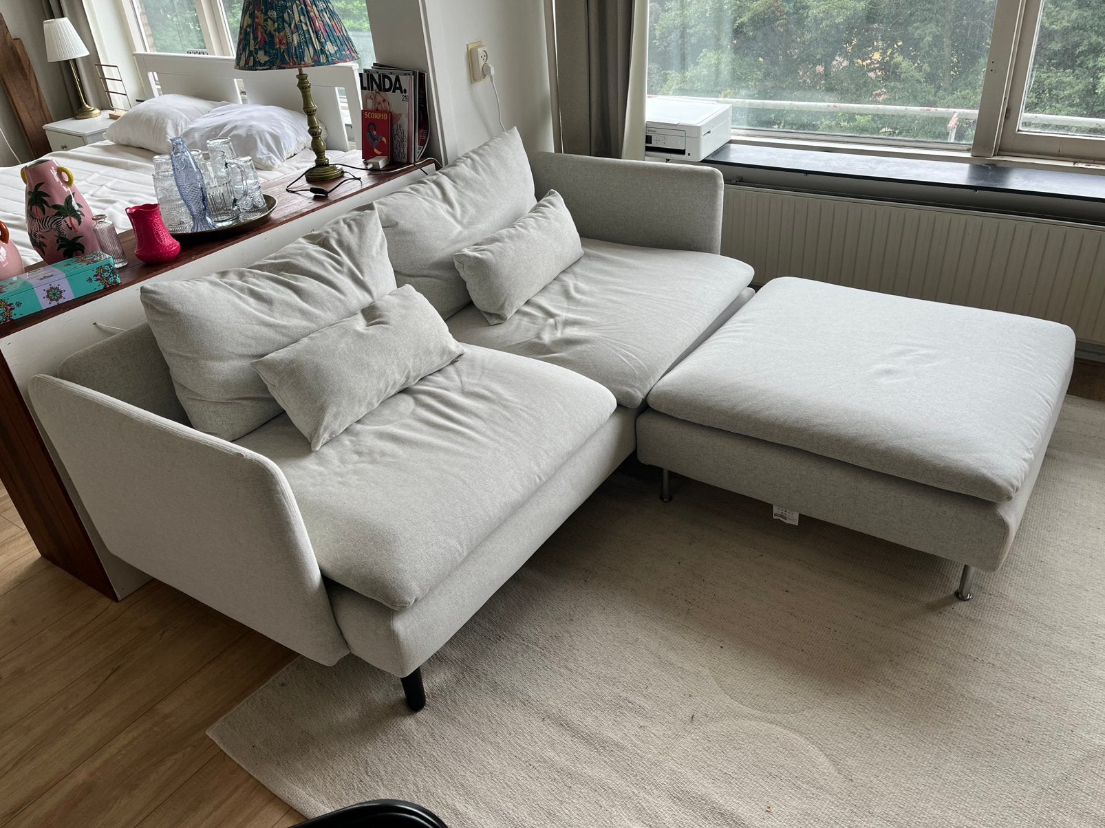 IKEA bank + poef MOET NU WEG, Ophalen, Zo goed als nieuw