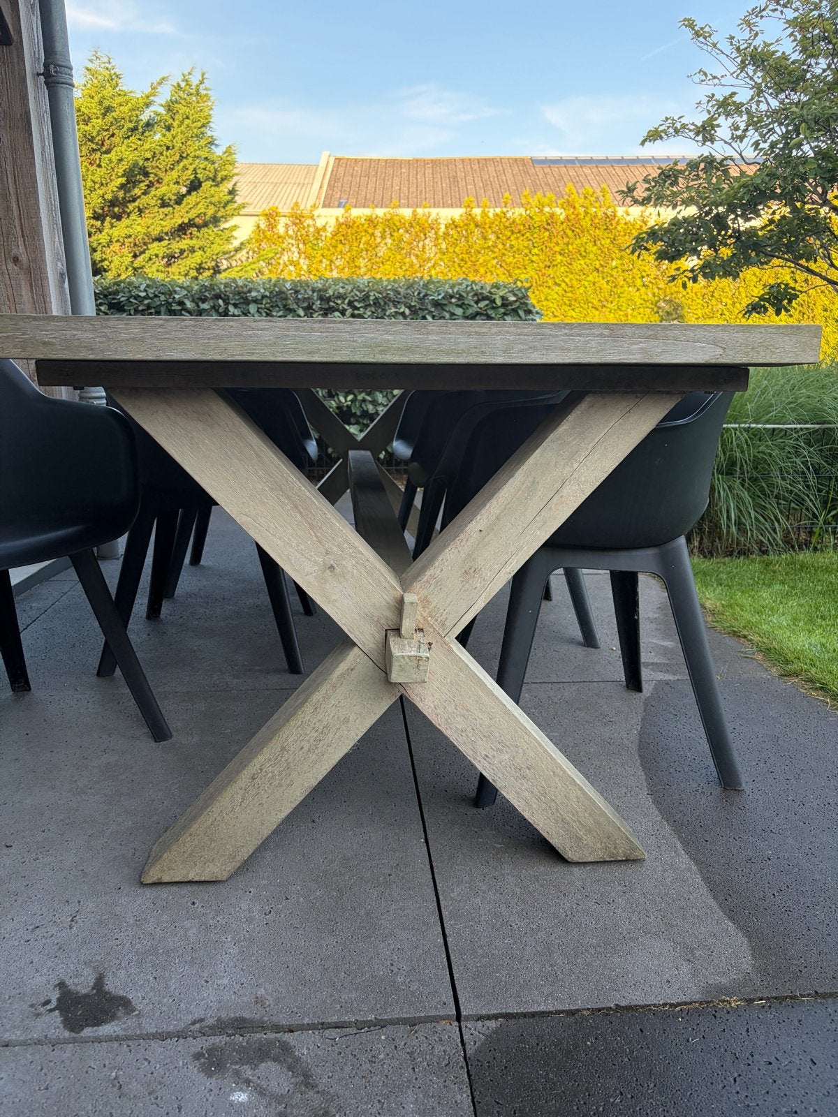 Teaktafel met 6 stoelen, Tuin en Terras, Tuinsets en Loungesets, Ophalen, Overige materialen, Gebruikt, 6 zitplaatsen